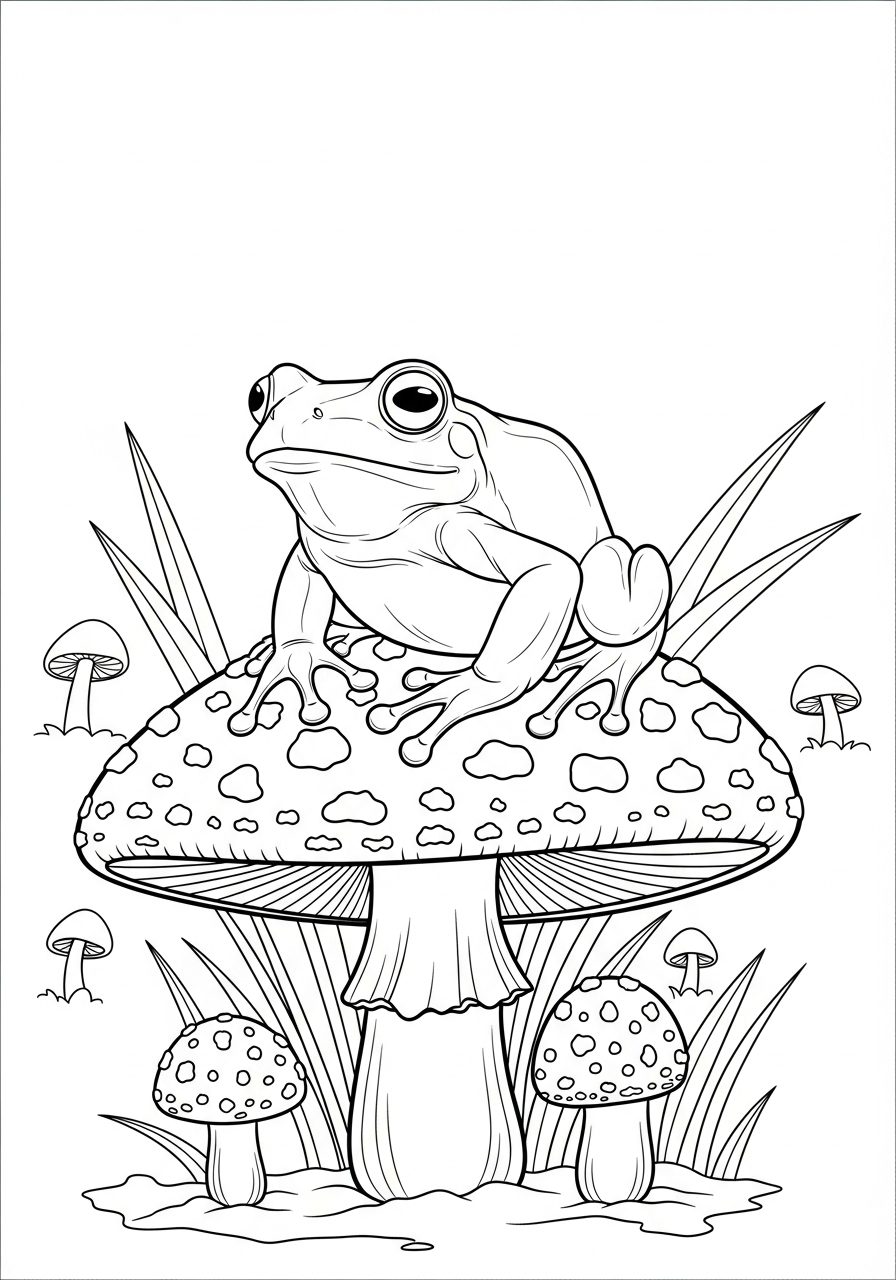 Mushroom Coloring Pages 5 Cute frog sitting on spotted mushroom coloring page
