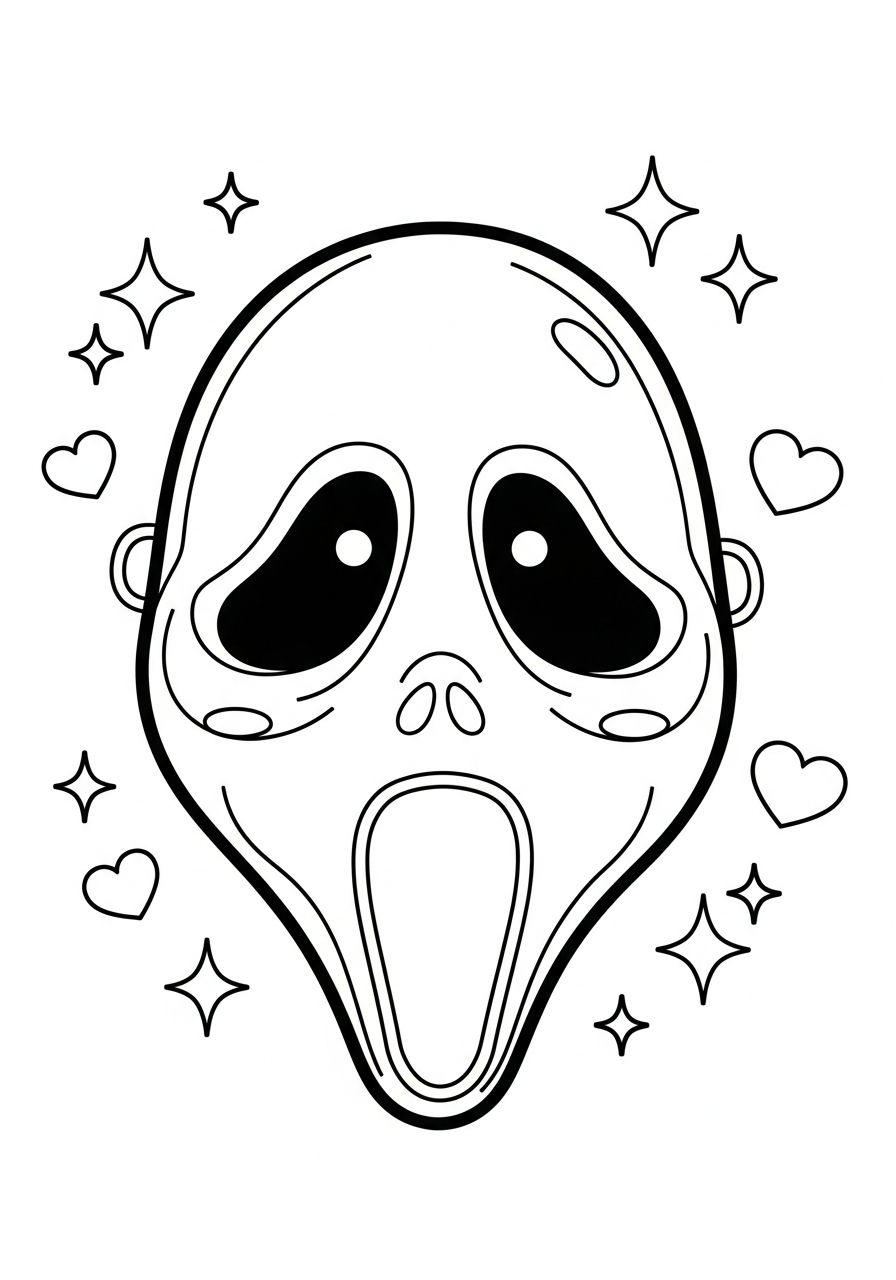 Cute kawaii Ghostface mask sparkles coloring page