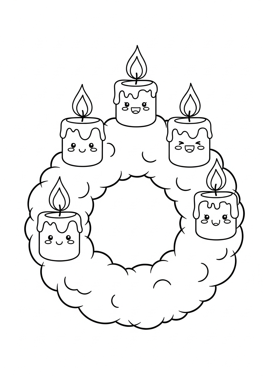 Advent Wreath Coloring Pages 7 Cute kawaii candles Advent Wreath coloring page