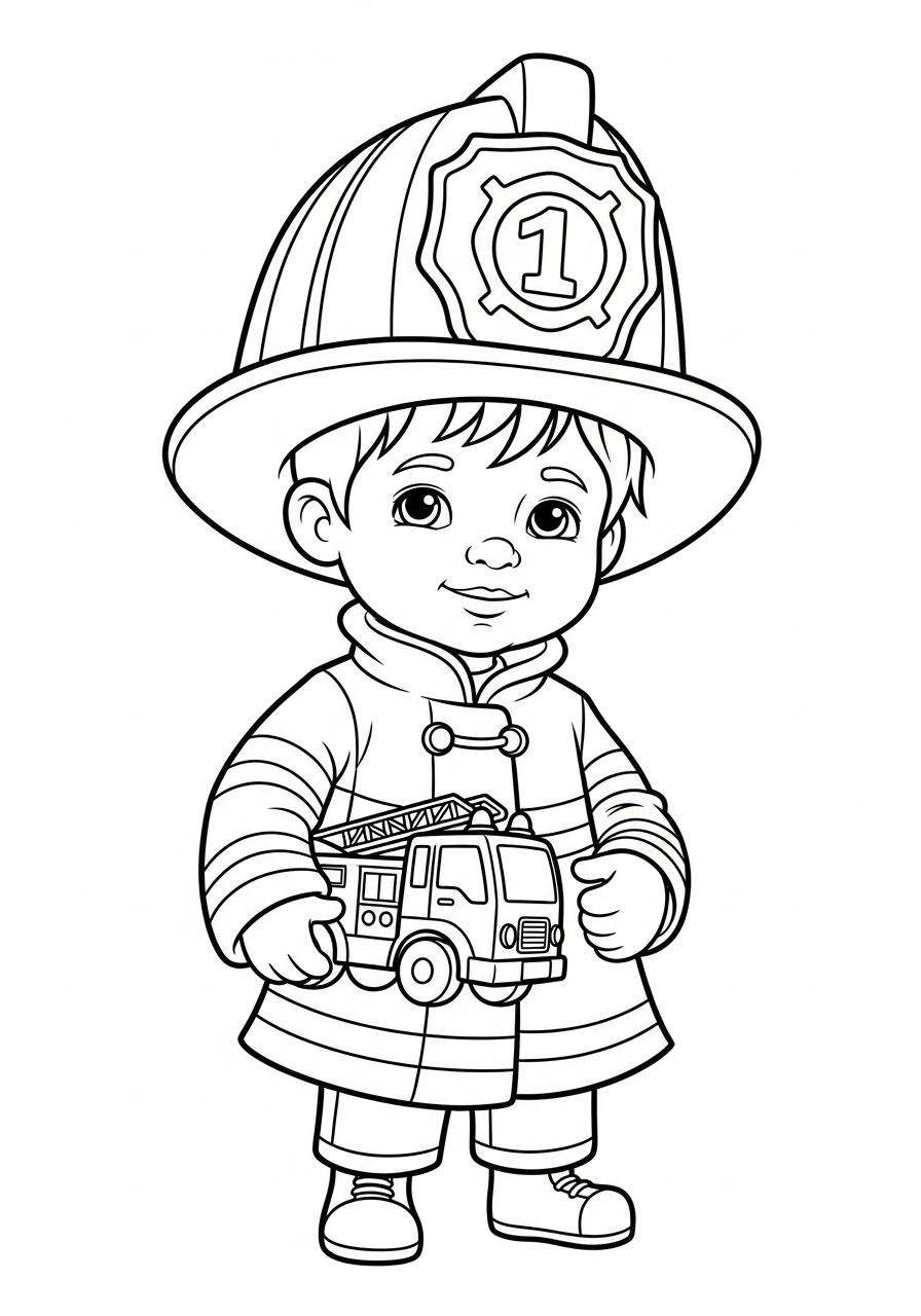 Fire Fighter Coloring Pages 4 Cute kid dressed as firefighter coloring page