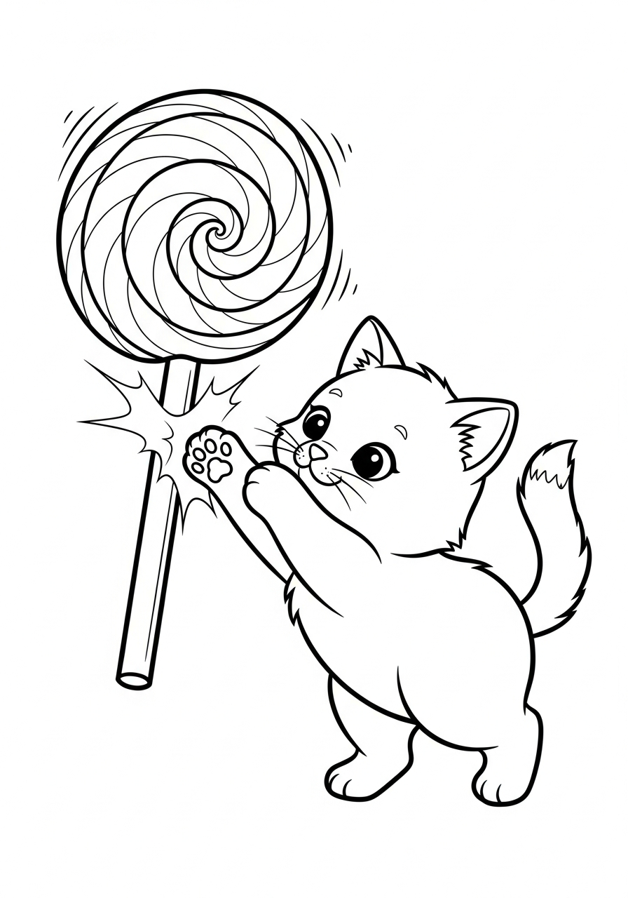 Lollipop Coloring Pages 8 Cute kitten playing with lollipop coloring page