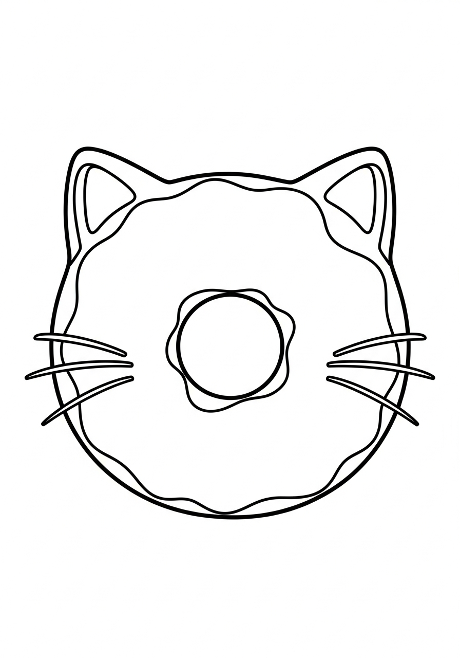 Donut Coloring Pages 13 Cute kitty cat shaped donut coloring page