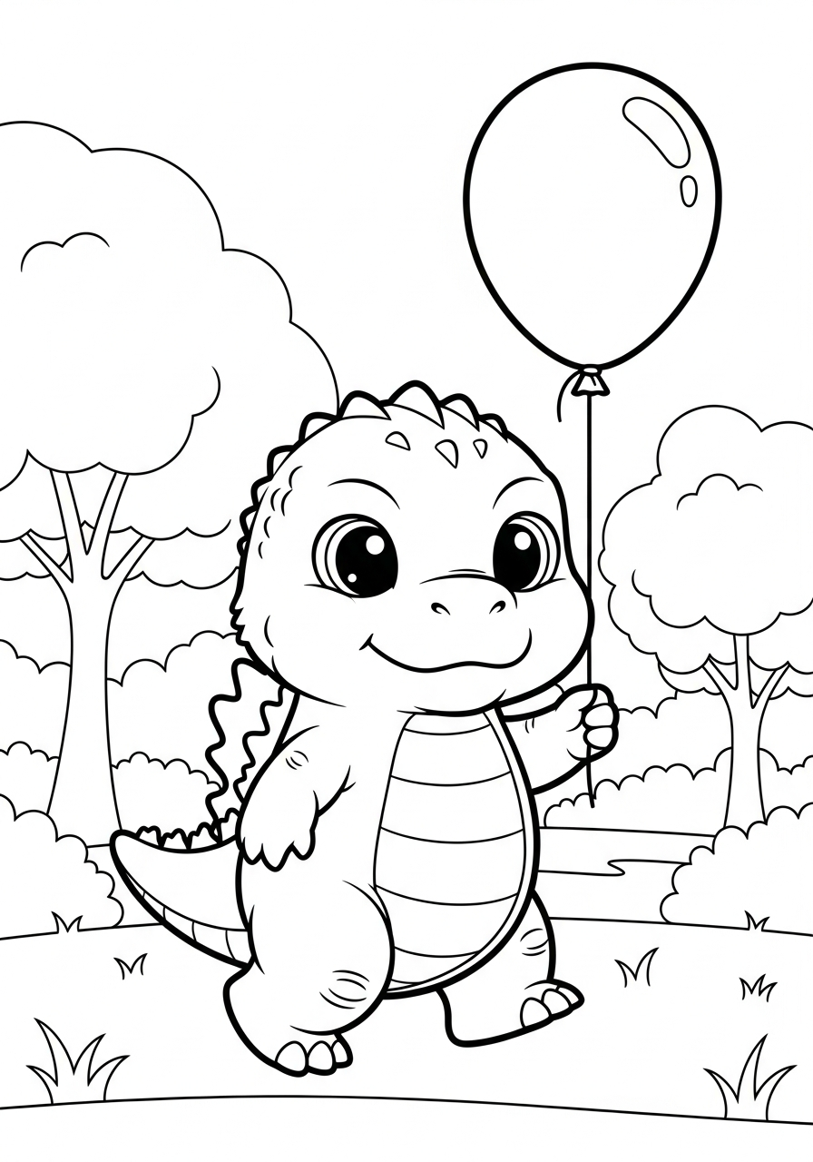 Cute monster holding red balloon coloring page