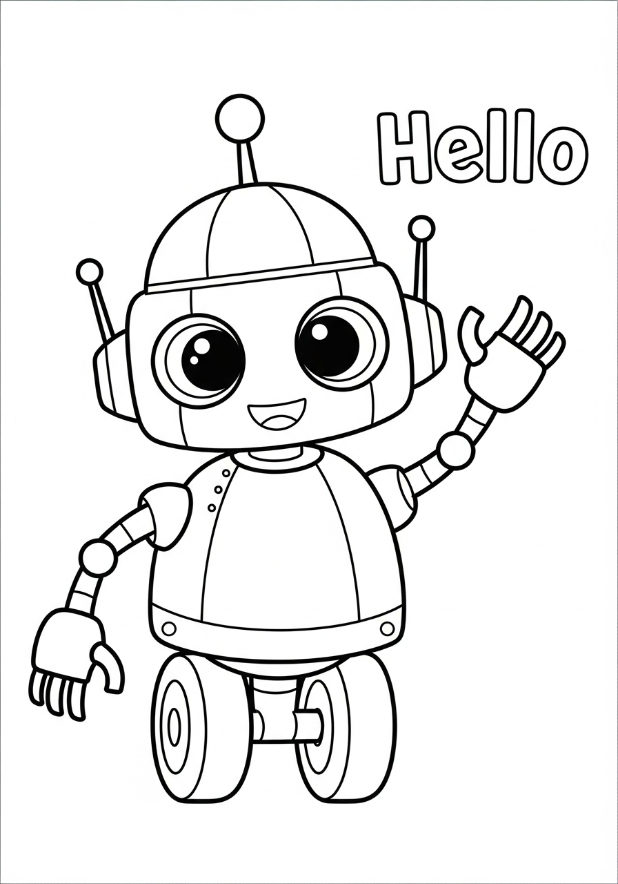 Robot Coloring Pages 11 Cute robot waving hello coloring page