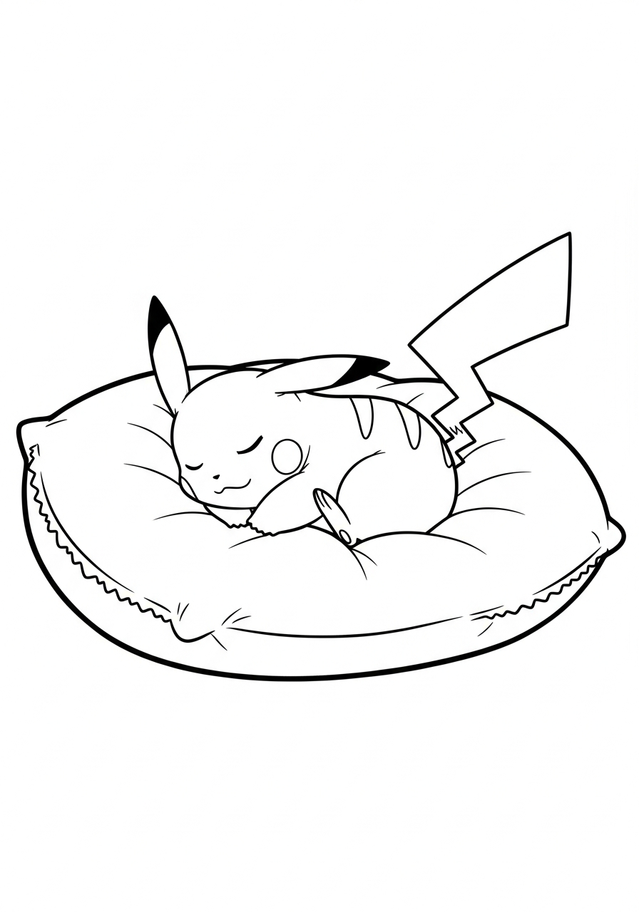 Pikachu Coloring Pages 8 Cute sleeping Pikachu nap coloring page