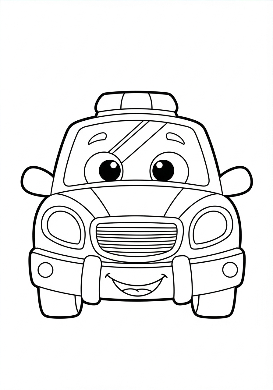 Police Car Coloring Pages 7 Cute smiling cartoon police car coloring page