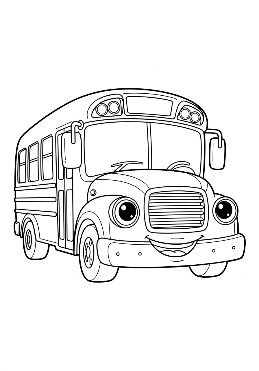 School Bus Coloring Pages 8 Cute smiling face School Bus coloring page