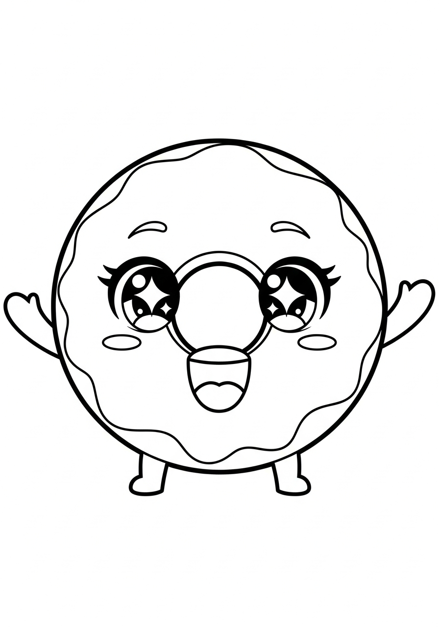 Donut Coloring Pages 14 Cute smiling happy donut character coloring page
