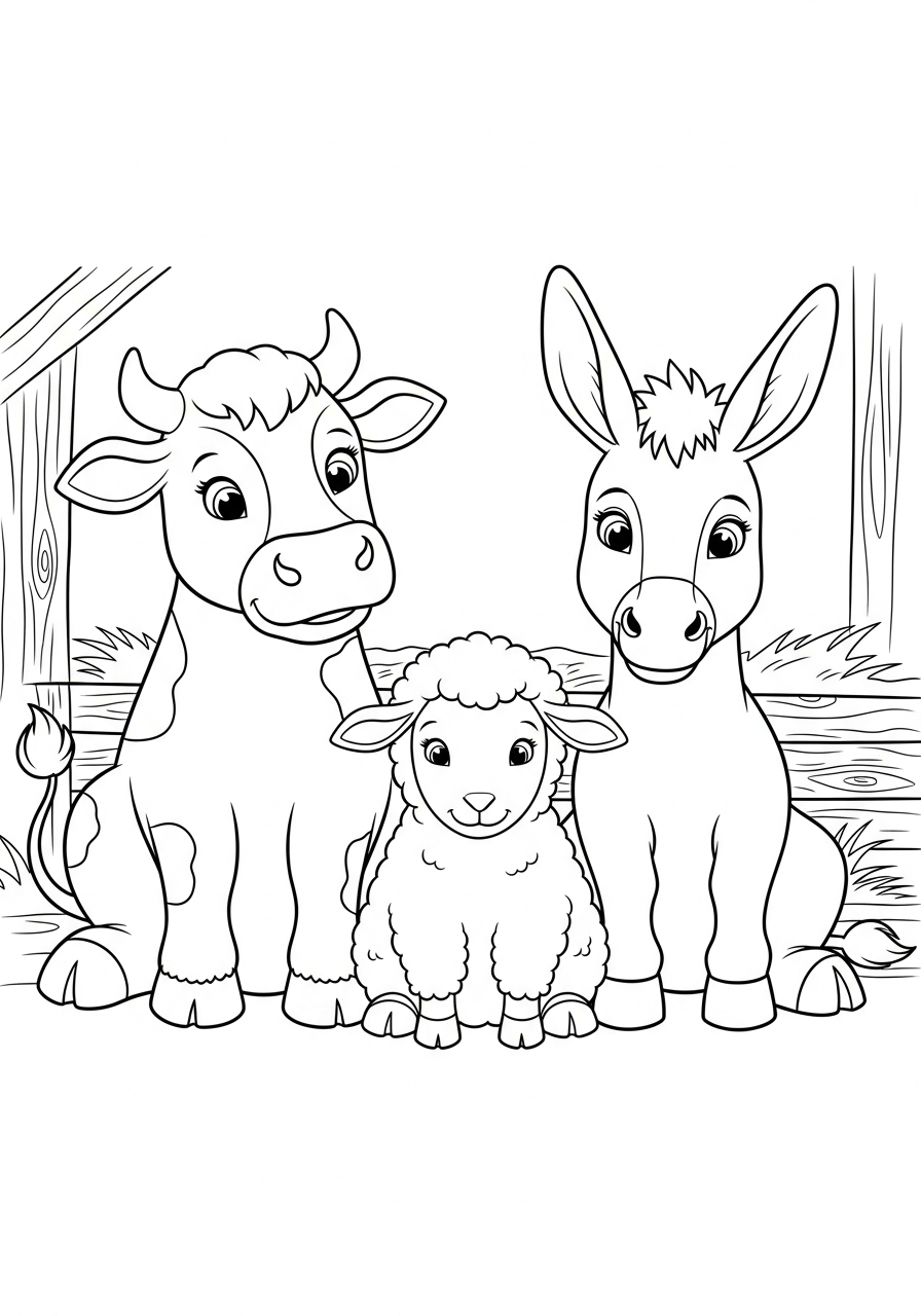 Las Posadas Coloring Pages 10 Cute stable animals sitting together coloring page