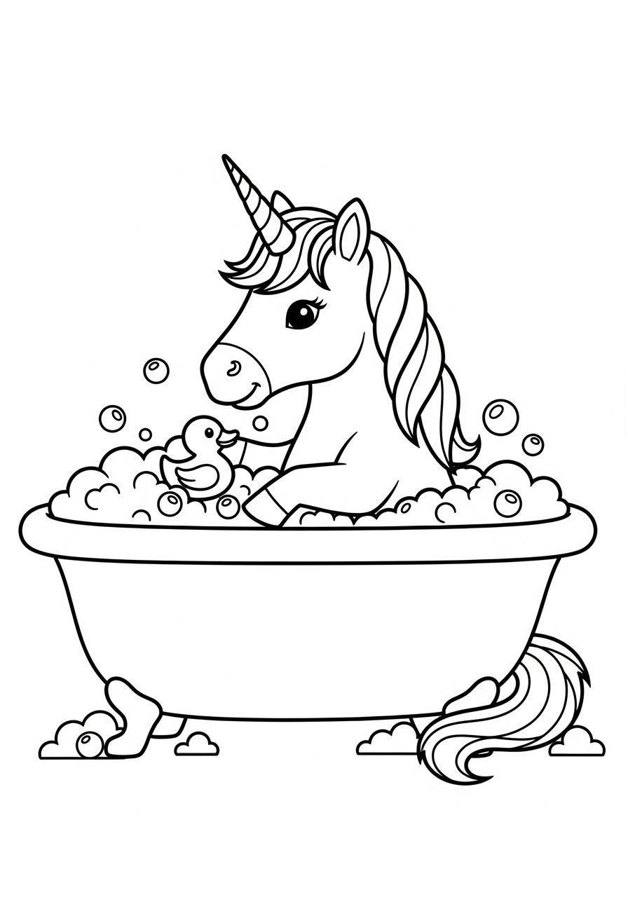 Unicorn Coloring Pages 7 Cute unicorn in bubble bath coloring page