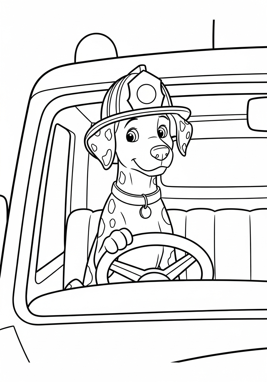 Fire Fighter Coloring Pages 5 Dalmatian dog sitting in truck coloring page