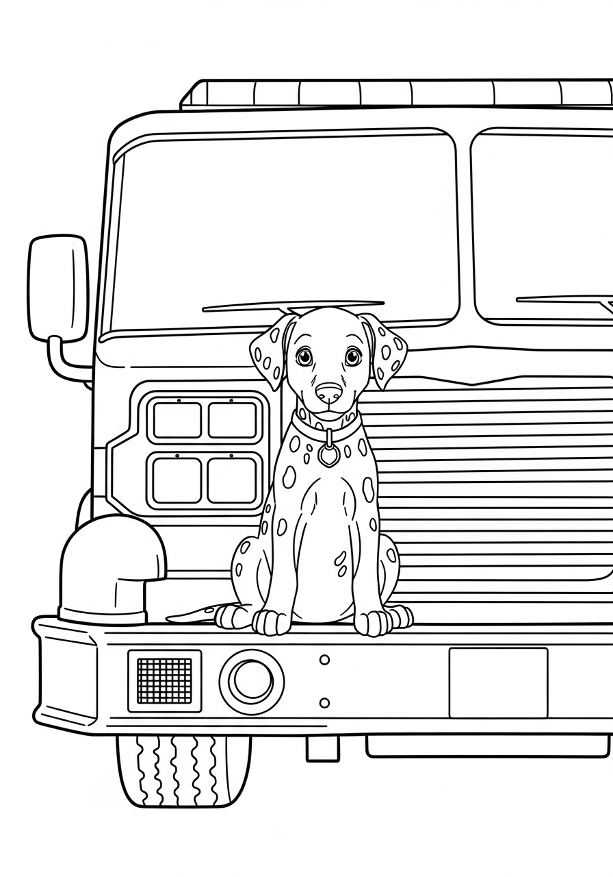 Fire Truck Coloring Pages 5 Dalmatian puppy on fire truck coloring page