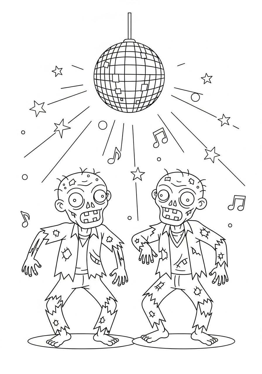 Zombie Coloring Pages 8 Dancing zombies under disco ball coloring page