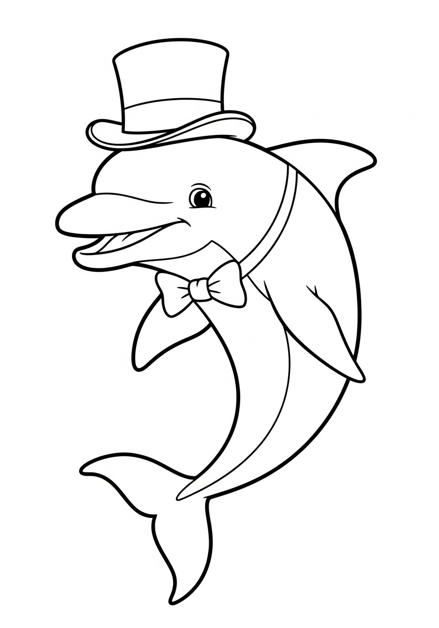 Dolphin Coloring Pages 7 Dapper dolphin wearing bow tie coloring page