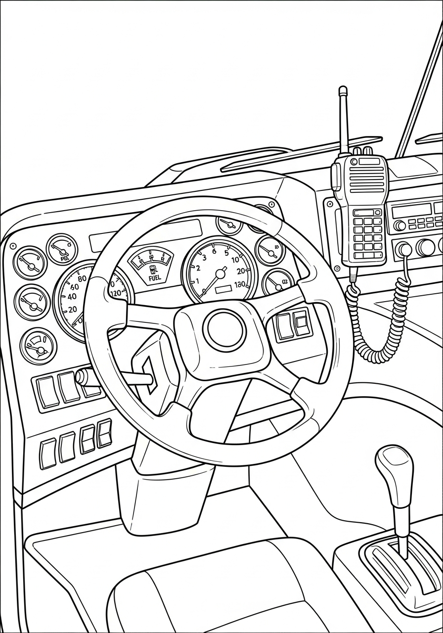 Fire Truck Coloring Pages 6 Dashboard steering wheel fire truck coloring page