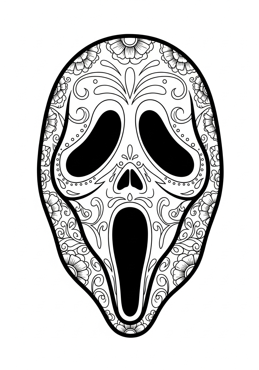 Day of the Dead Ghostface mask coloring page