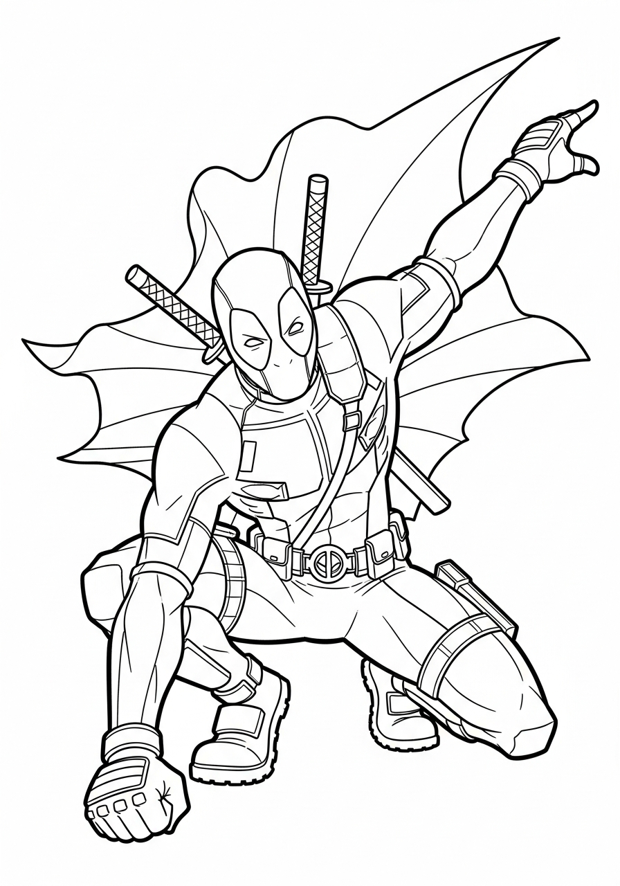 Deadpool Coloring Pages 11 Deadpool classic superhero landing pose coloring page