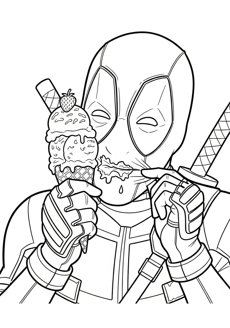 Deadpool Coloring Pages 14 Deadpool eating ice cream cone coloring page