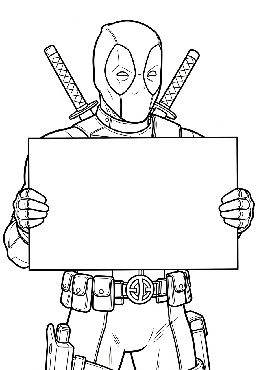 Deadpool Coloring Pages 20 Deadpool holding blank sign board coloring page