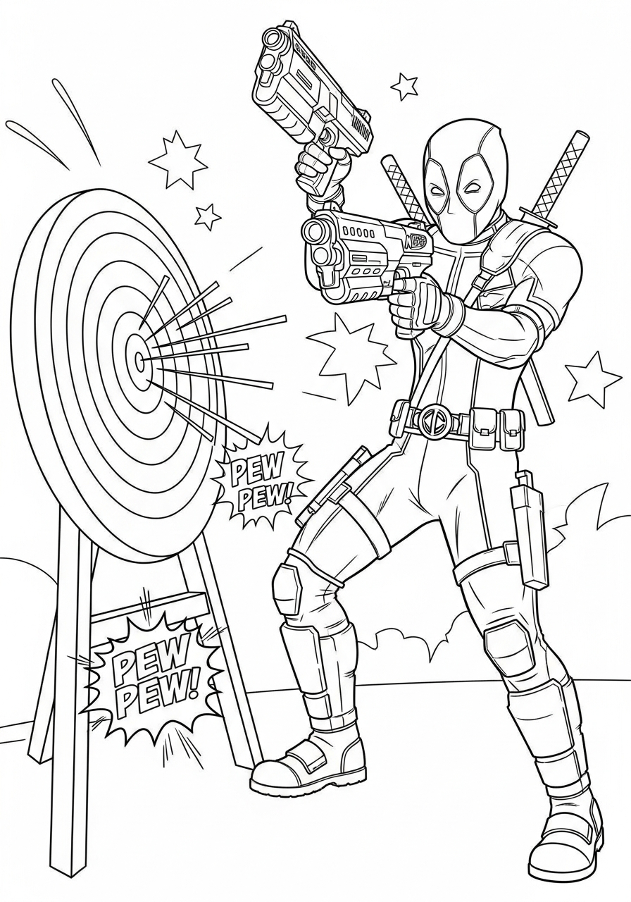 Deadpool Coloring Pages 21 Deadpool holding toy nerf guns coloring page