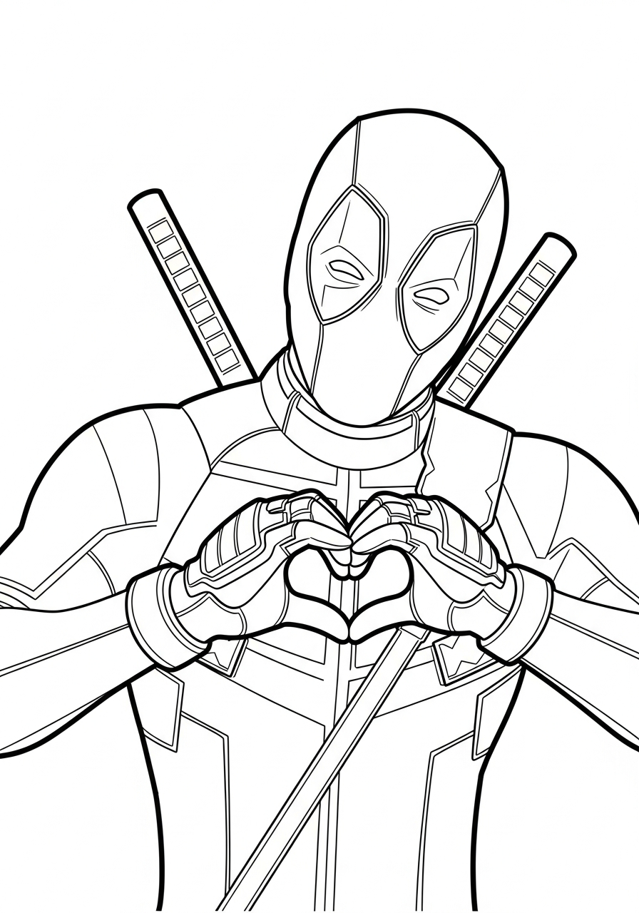 Deadpool Coloring Pages 23 Deadpool making heart hands sign coloring page
