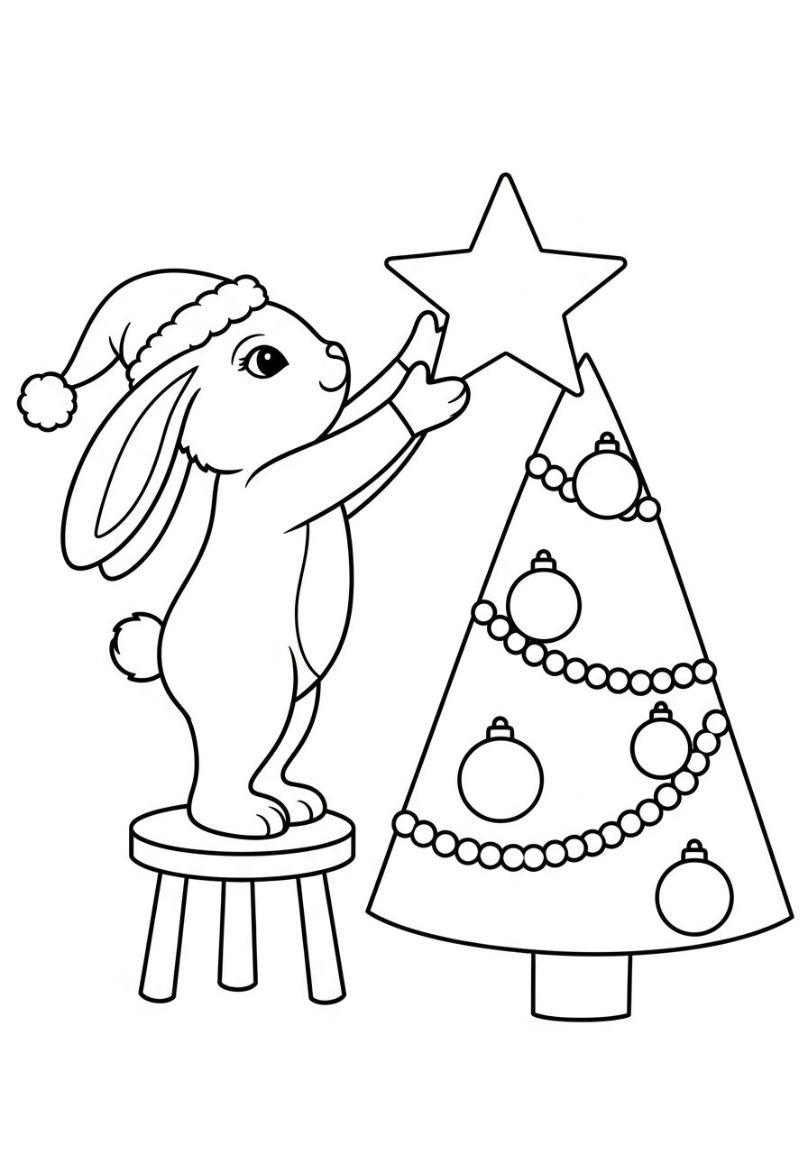 Christmas Bunny Coloring Pages 12 Decorating tree Christmas Bunny coloring page