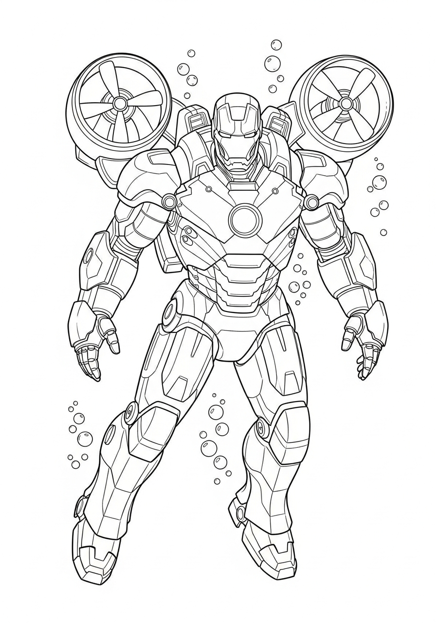 Iron Man Coloring Pages 8 Deep sea underwater Iron Man coloring page