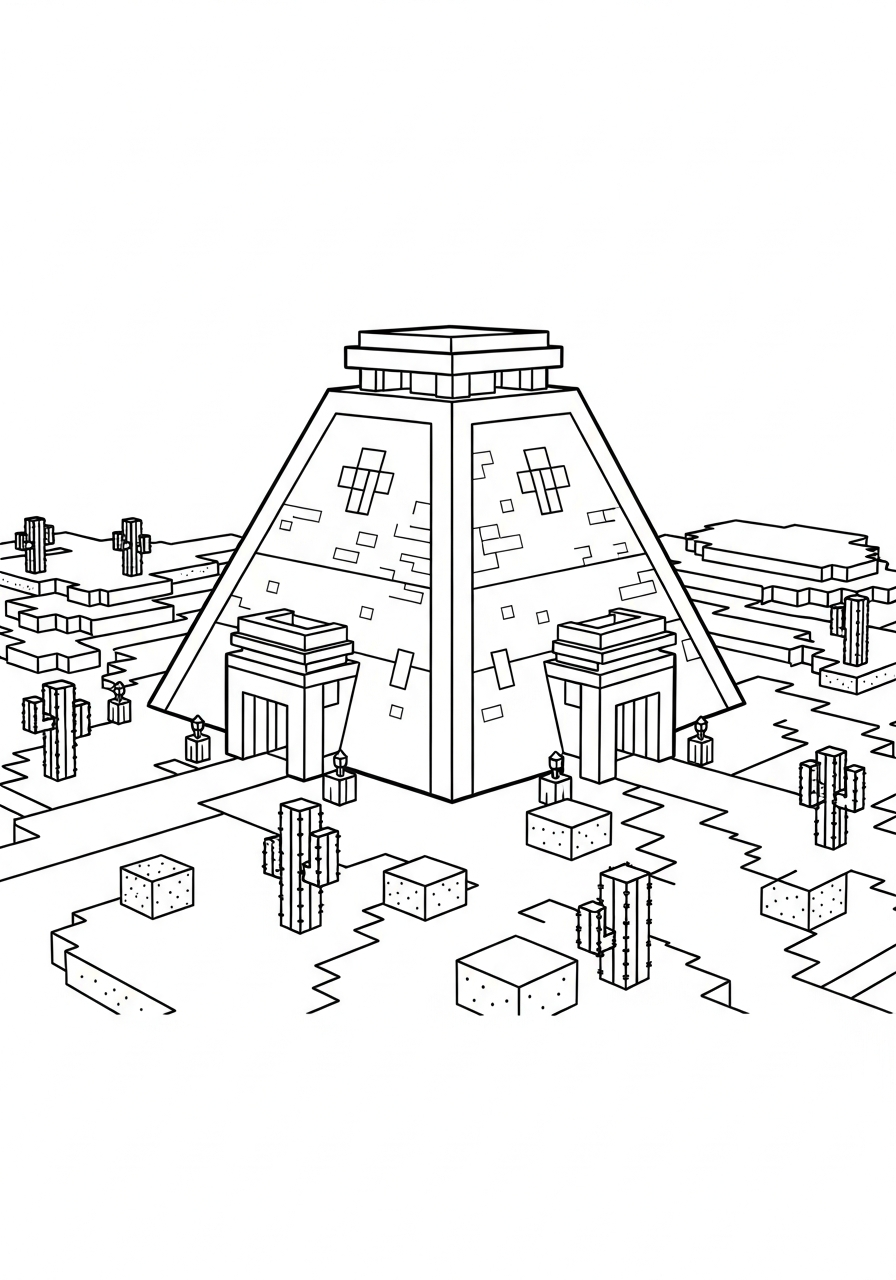 Minecraft Coloring Pages 8 Desert temple pyramid Minecraft coloring page