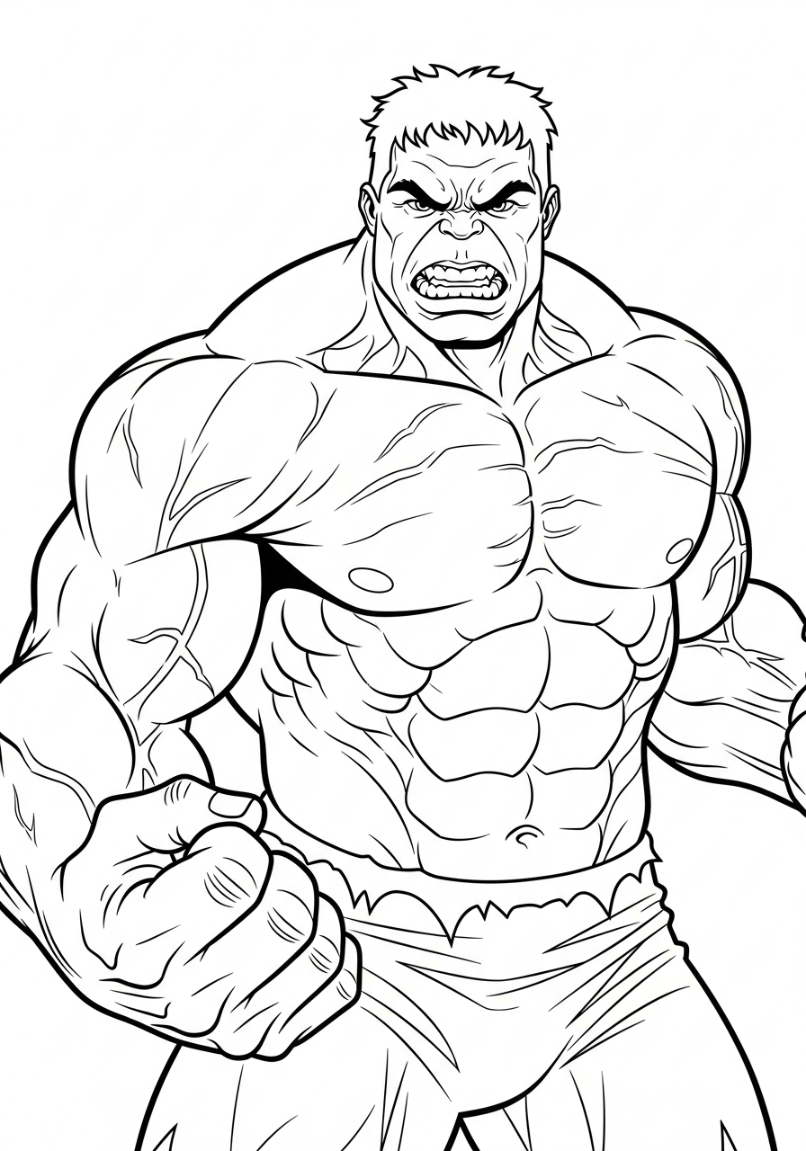 Detailed Hulk muscles and body coloring page