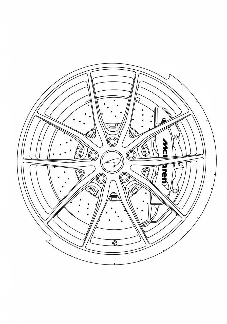 McLaren Coloring Pages 5 Detailed McLaren wheel rim coloring page