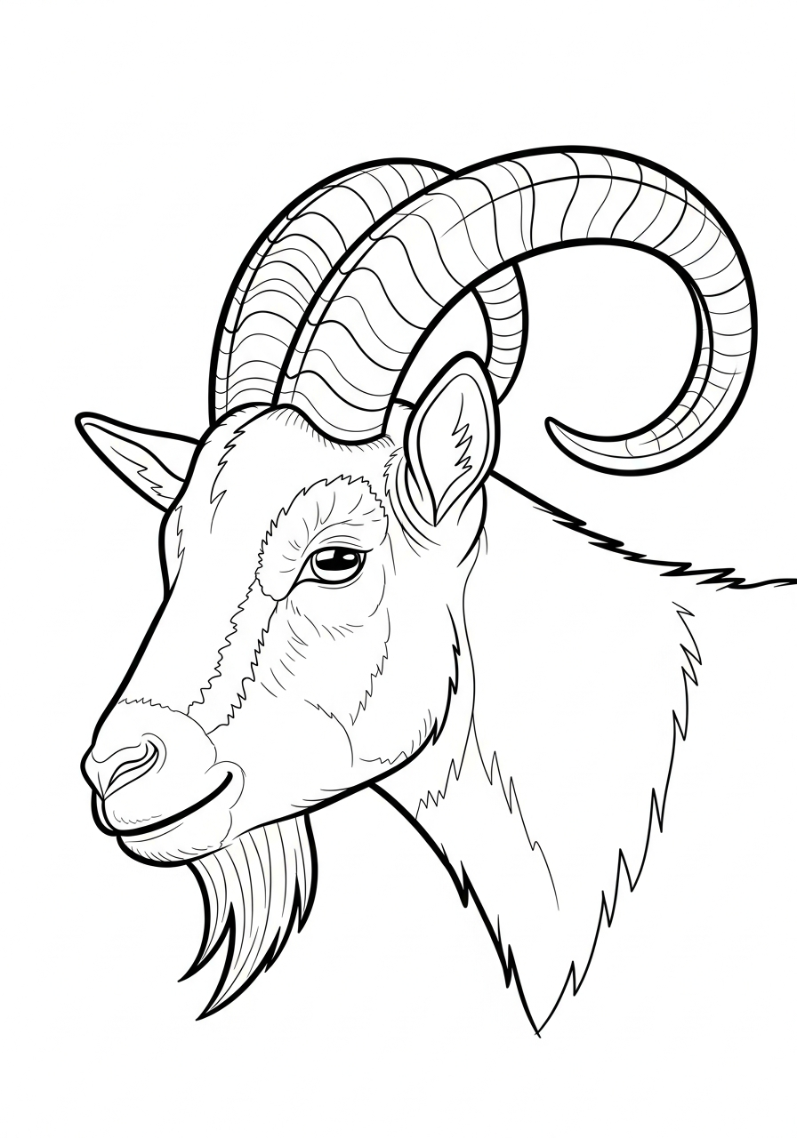Detailed goat head profile portrait coloring page