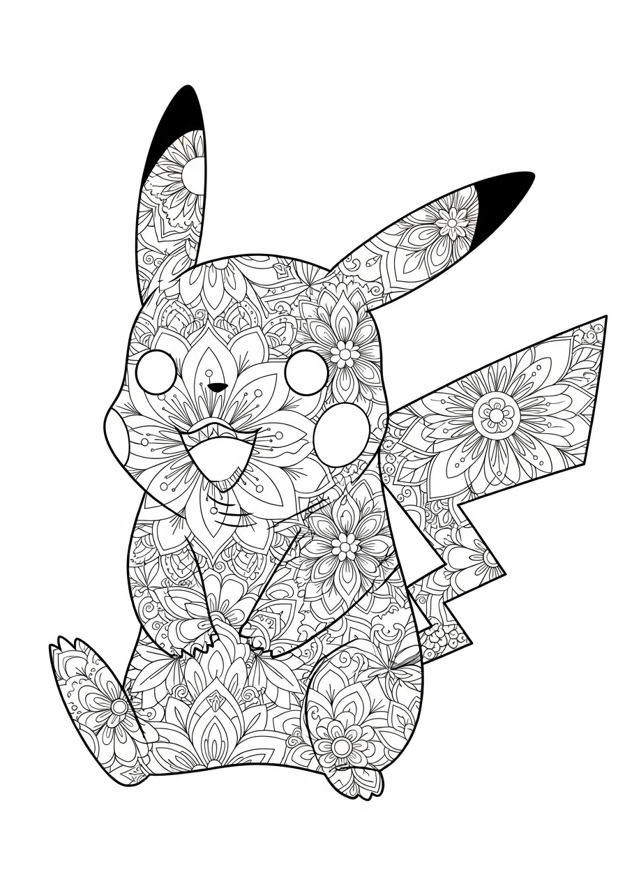 Pikachu Coloring Pages 9 Detailed mandala Pikachu art coloring page
