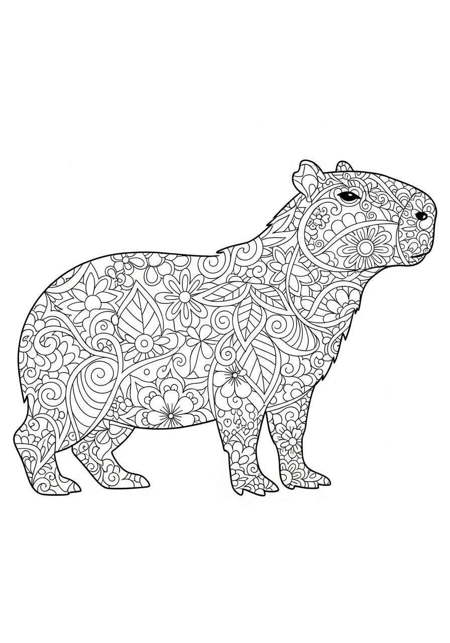 Capybara Coloring Pages 18 Detailed mandala capybara art coloring page