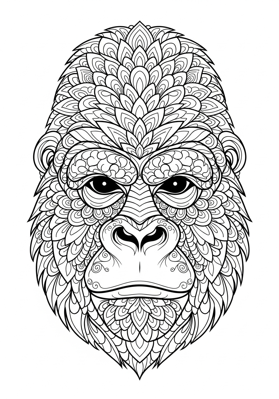 Gorilla Coloring Pages 8 Detailed mandala style gorilla head coloring page