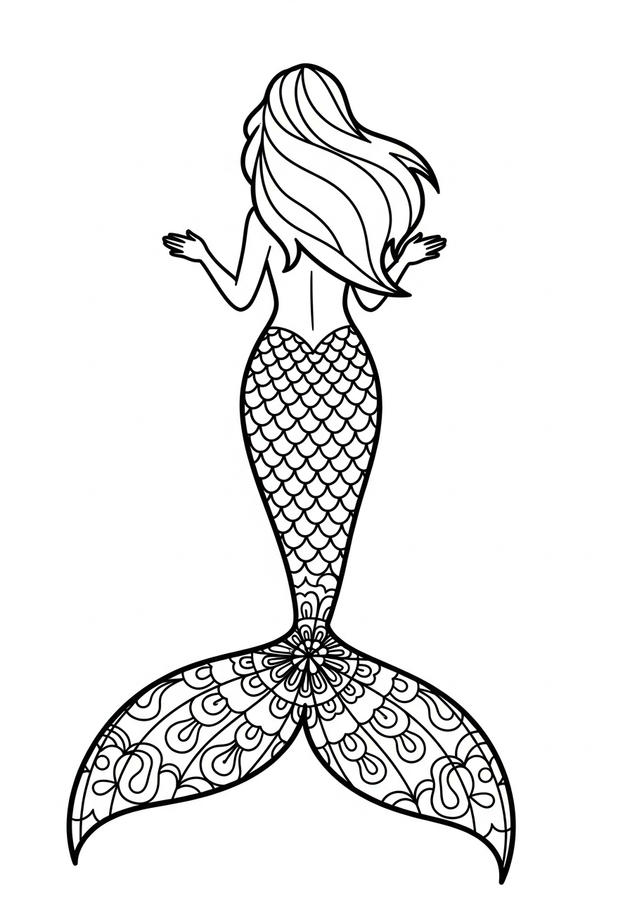 Mermaid Coloring Pages 4 Detailed mermaid tail mandala style coloring page