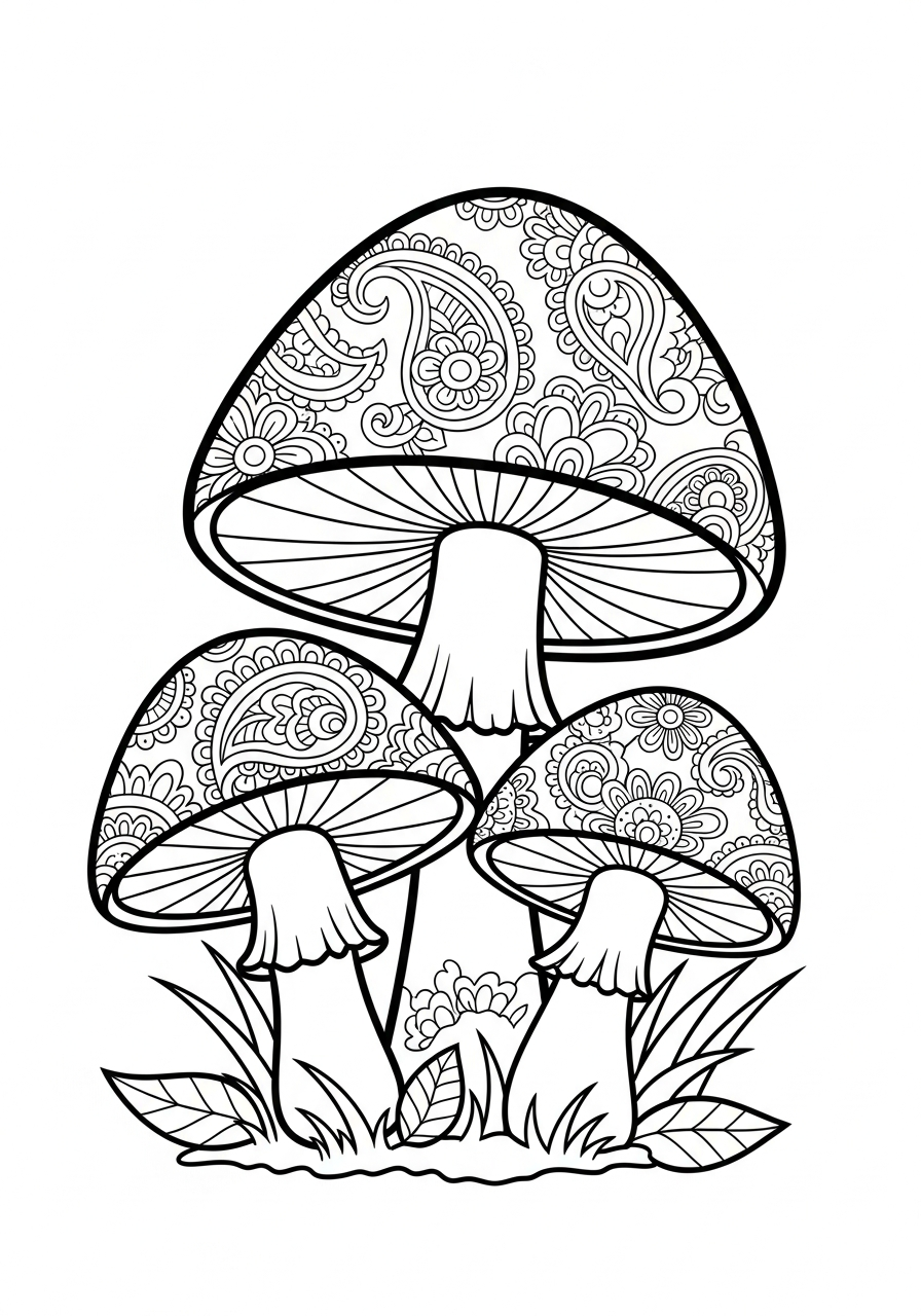 Mushroom Coloring Pages 7 Detailed paisley pattern on mushroom cap coloring page