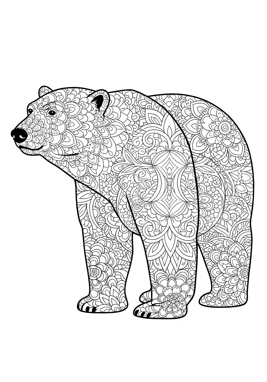 Polar Bear Coloring Pages 6 Detailed polar bear mandala silhouette coloring page