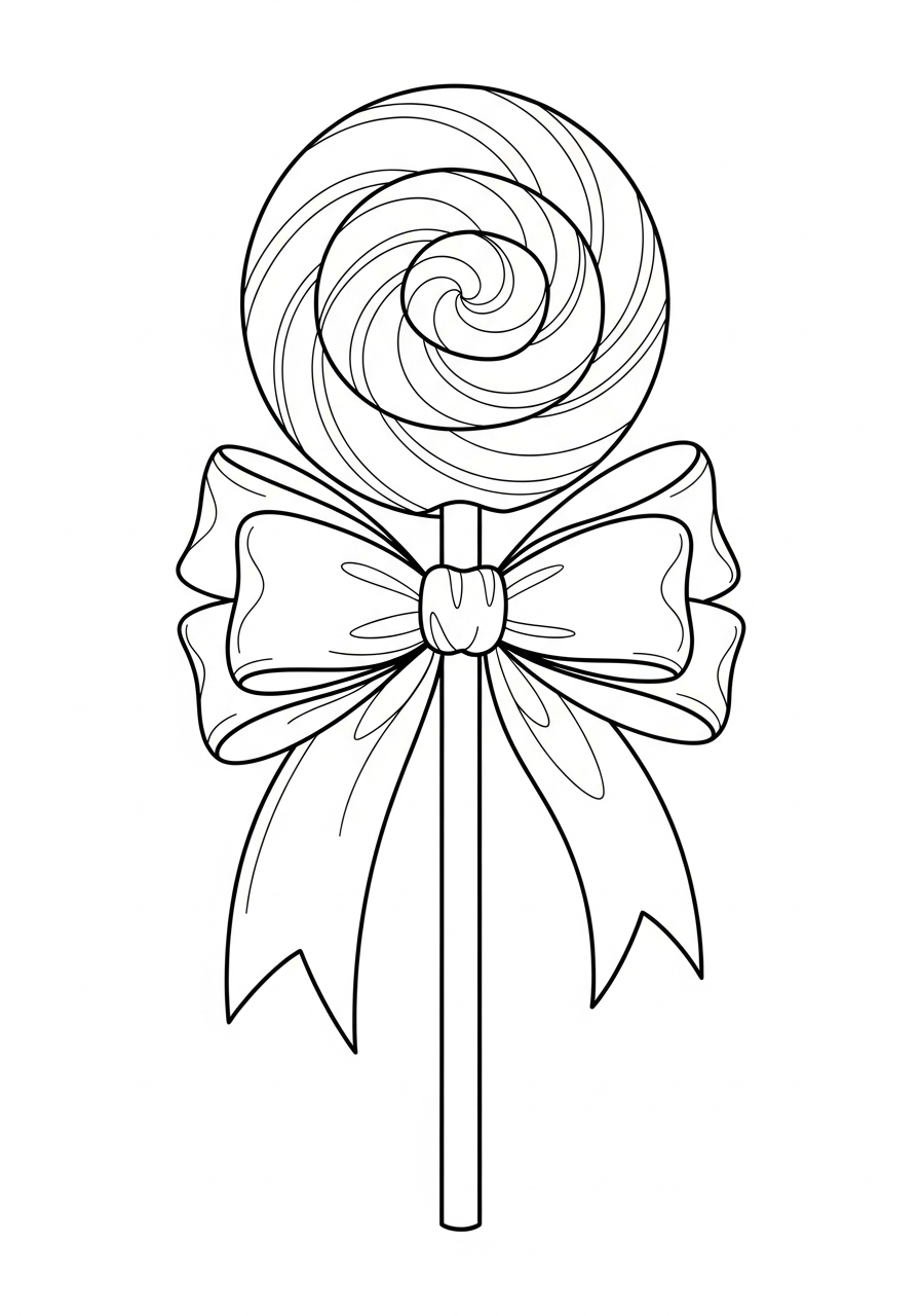 Lollipop Coloring Pages 10 Detailed ribbon bow on lollipop coloring page
