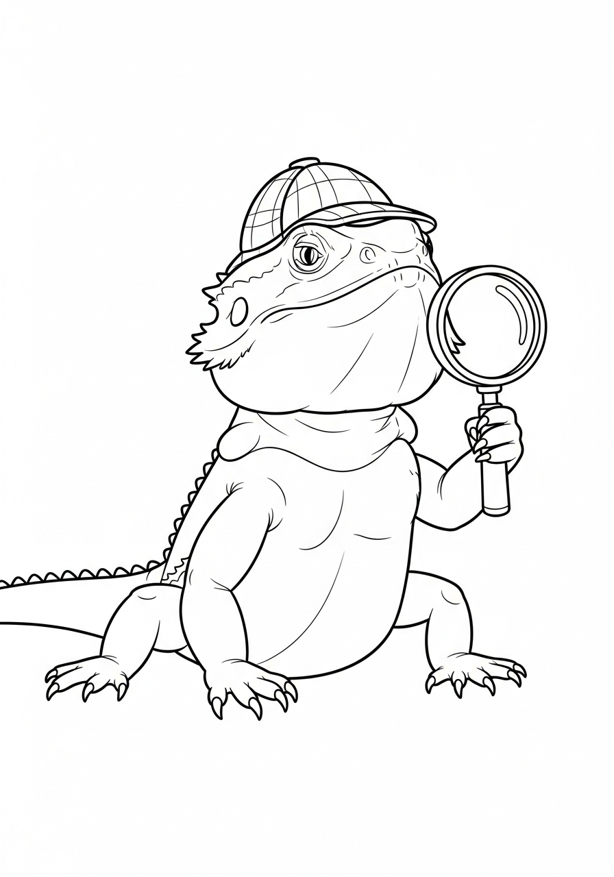 Bearded Dragon Coloring Pages 18 Detective Bearded Dragon with glass coloring page