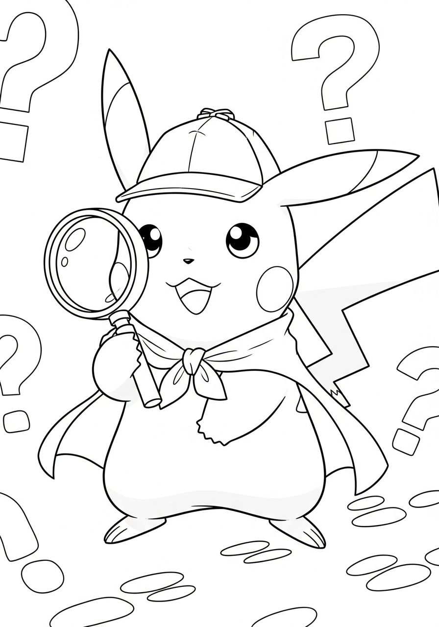 Pikachu Coloring Pages 10 Detective Pikachu with magnifier coloring page