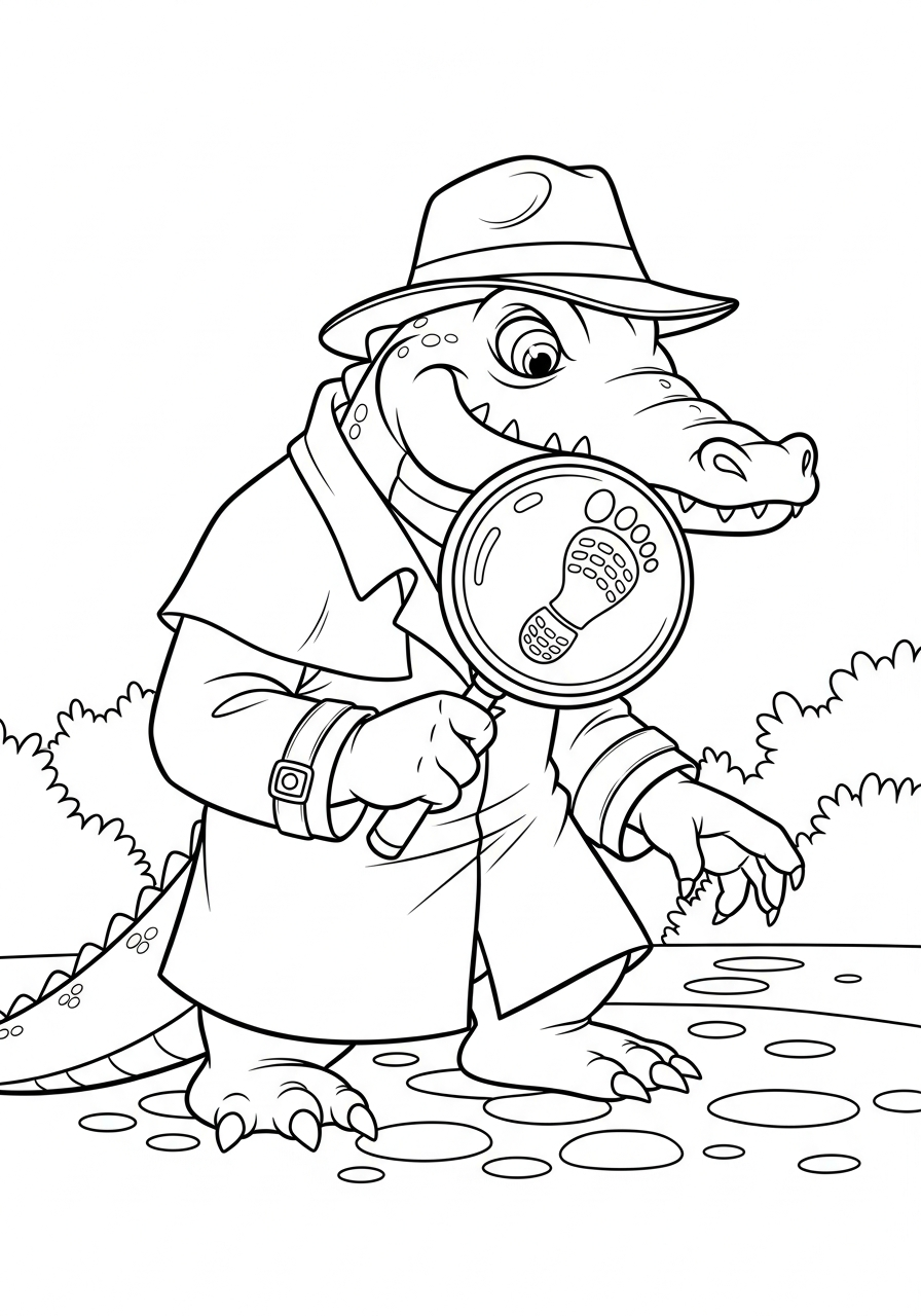 Alligator Coloring Pages 19 Detective alligator searching for clues coloring page