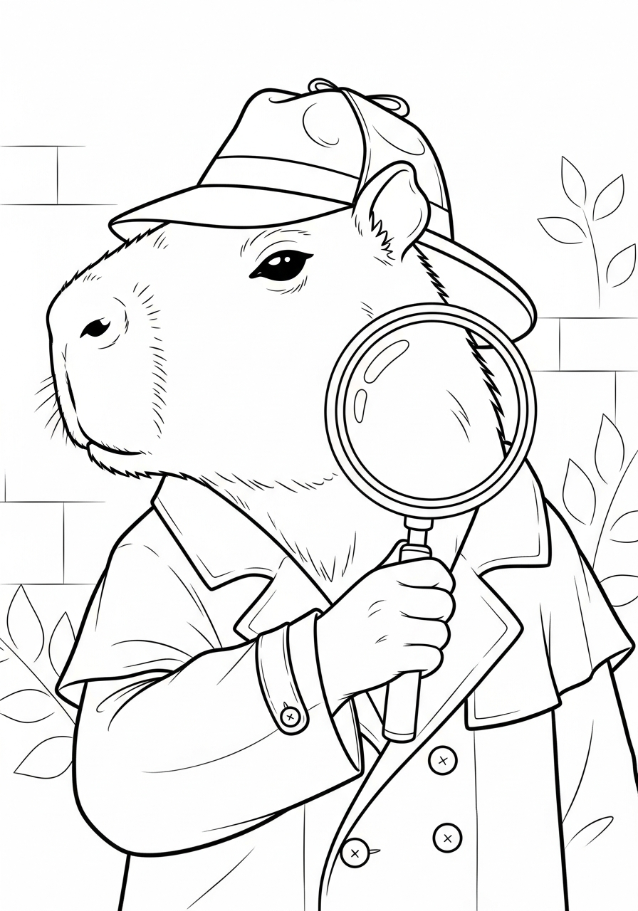 Capybara Coloring Pages 19 Detective capybara with magnifier coloring page