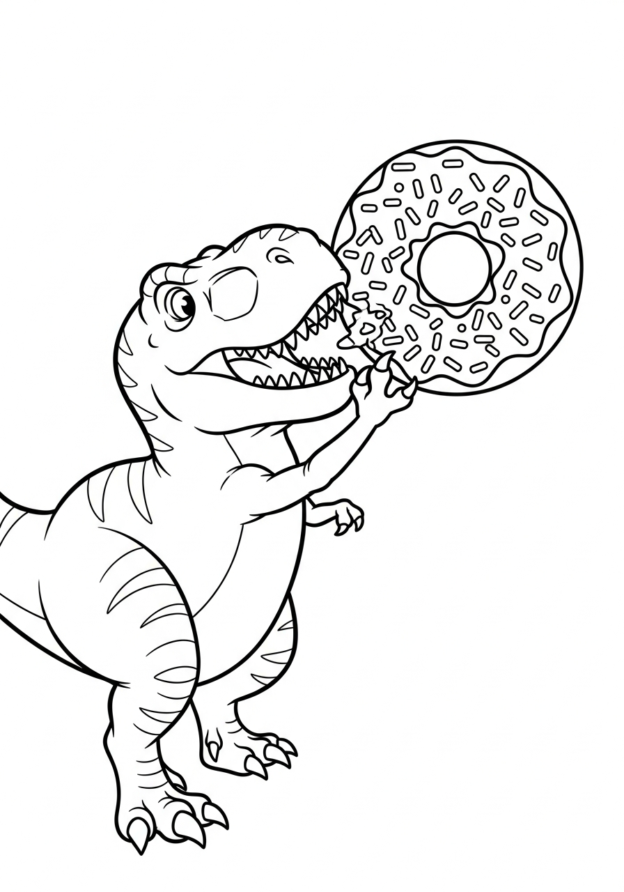 Donut Coloring Pages 16 Dinosaur T-rex eating giant donut coloring page