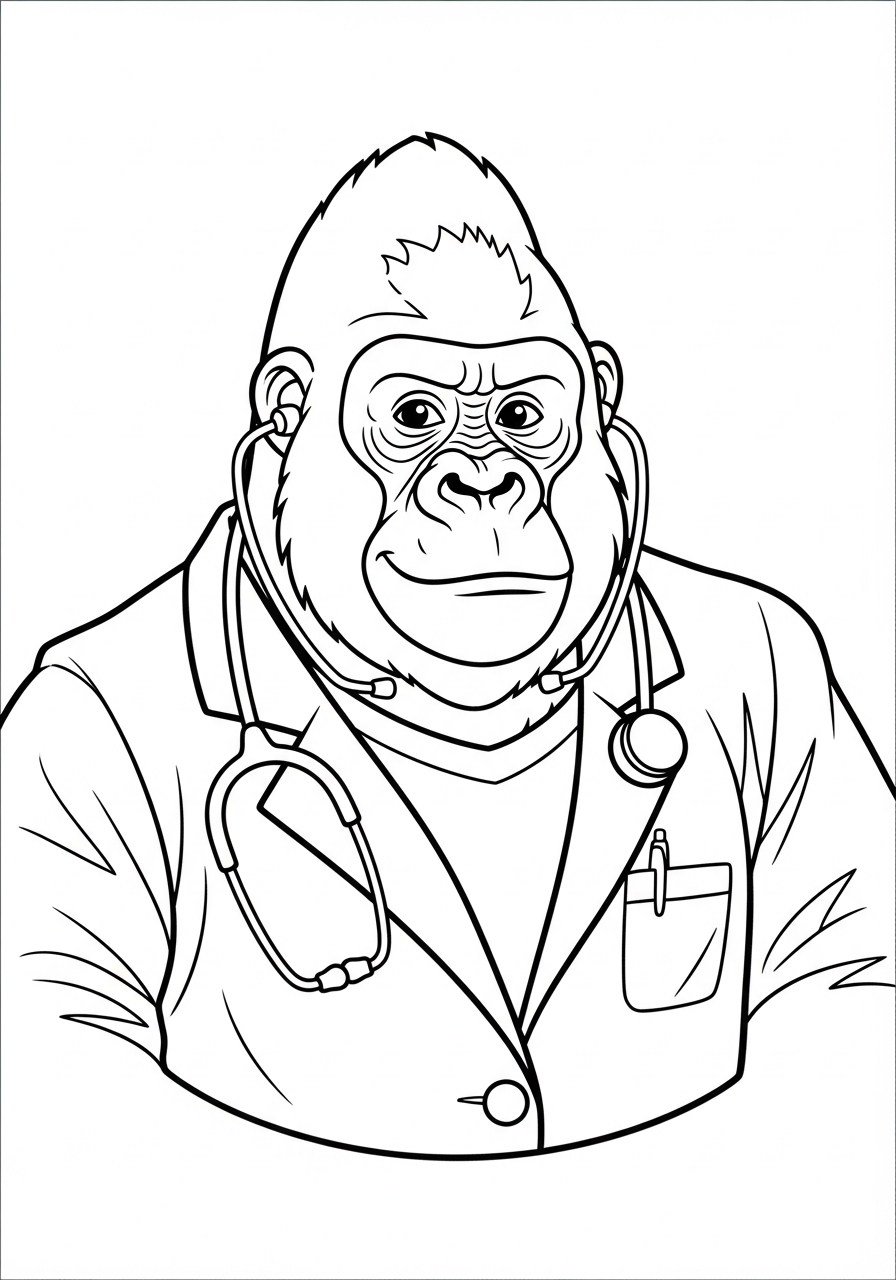 Gorilla Coloring Pages 10 Doctor gorilla with stethoscope coloring page
