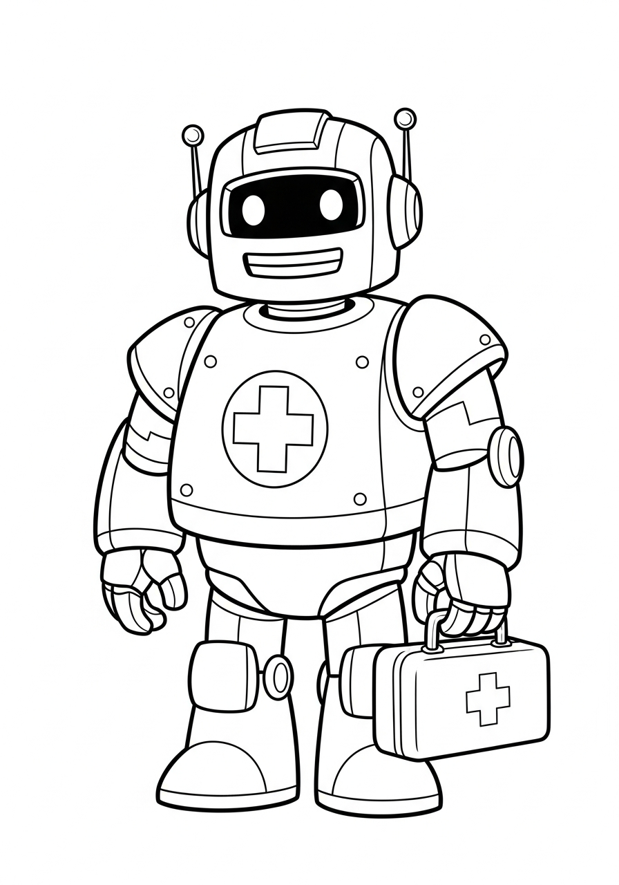 Robot Coloring Pages 13 Doctor robot with first aid coloring page