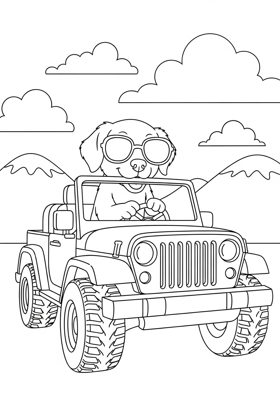 Jeep Coloring Pages 3 Dog driving a Jeep coloring page