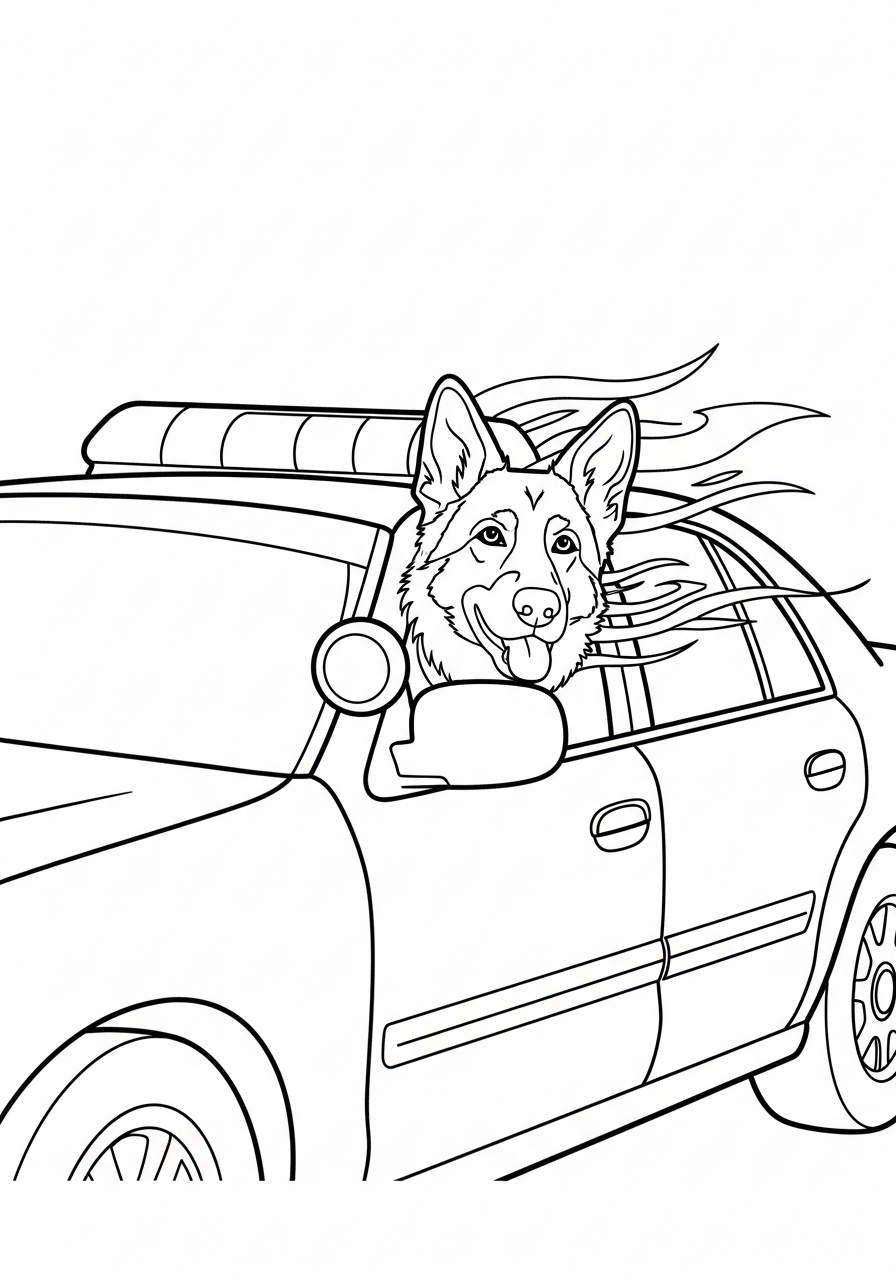 Police Car Coloring Pages 9 Dog inside a K9 police car coloring page