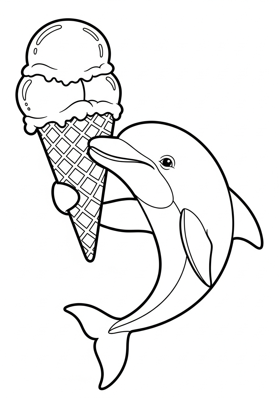 Dolphin Coloring Pages 10 Dolphin holding giant ice cream coloring page