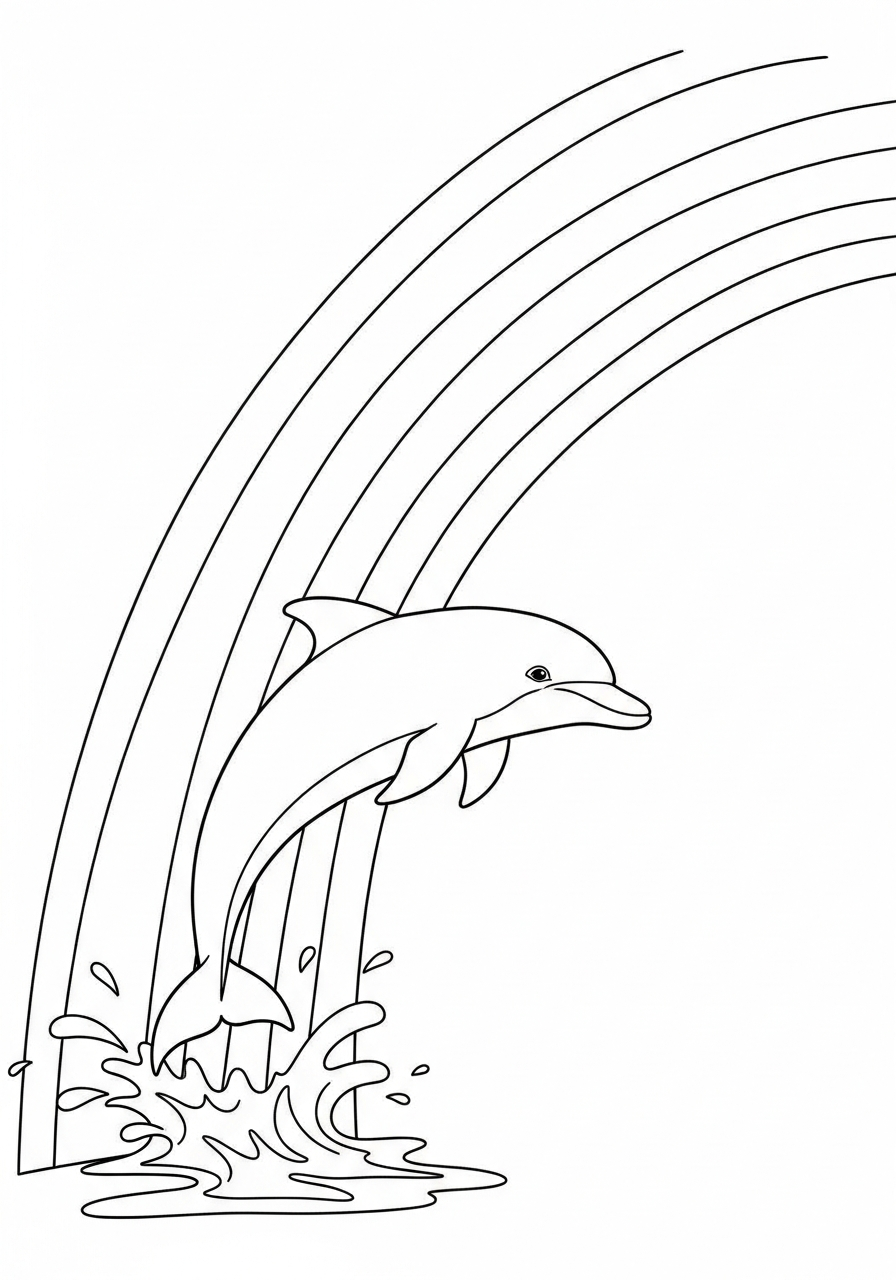 Dolphin Coloring Pages 11 Dolphin jumping over rainbow arch coloring page