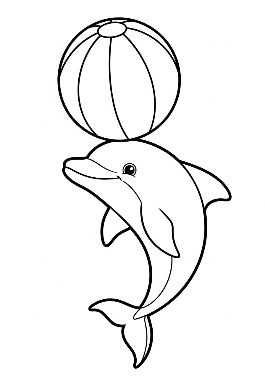 Dolphin Coloring Pages 12 Dolphin playing with beach ball coloring page
